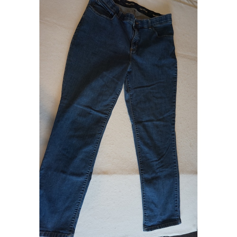 Lee Comfort Stretch Waistband Straight‎ Leg Jeans Dark Wash Blue Denim 3076333